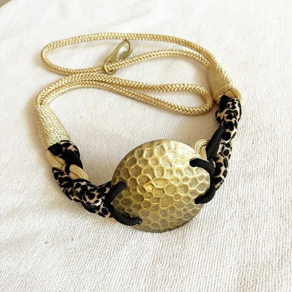 Vintage 80s Women Bronze Color Round Buckle Stretchy Rope Belt 34" Sz S/M - Picture 1 of 8